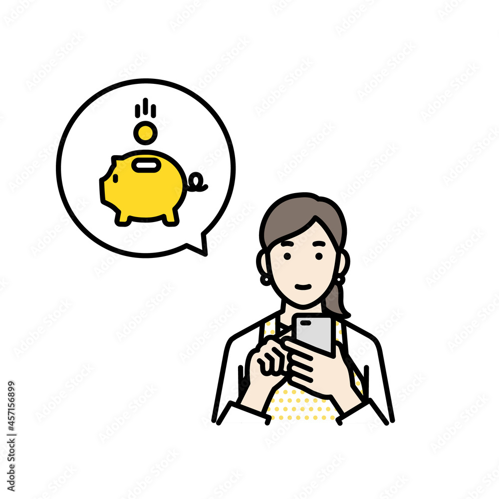 スマートフォンアプリで積み立て貯金をする女性