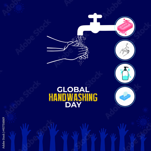 Global Handwashing Day.15 October. coronavirus icon. handwashing with water from faucet background. Vector Illustration.
