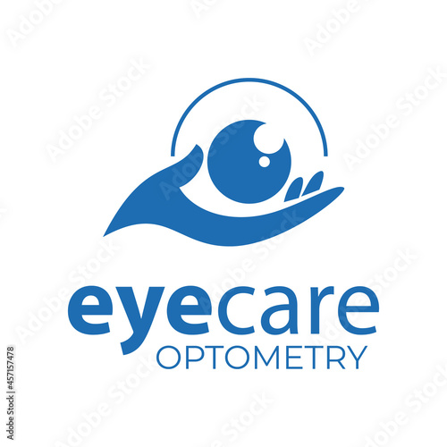 eyecare optometry logo, hand bring eyeball vector