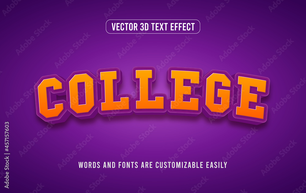 College 3d editable text effect style