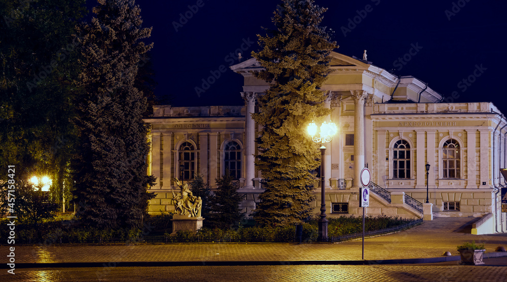 Night photo of the building of the Local History Museum in Odessa Ukraine.