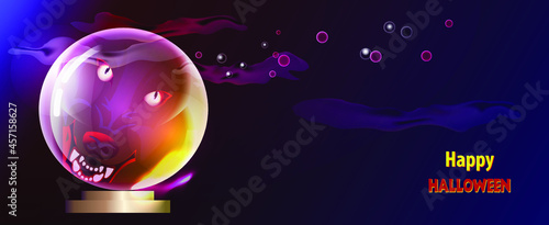 The magic ball and the werewolf. Halloween banner design