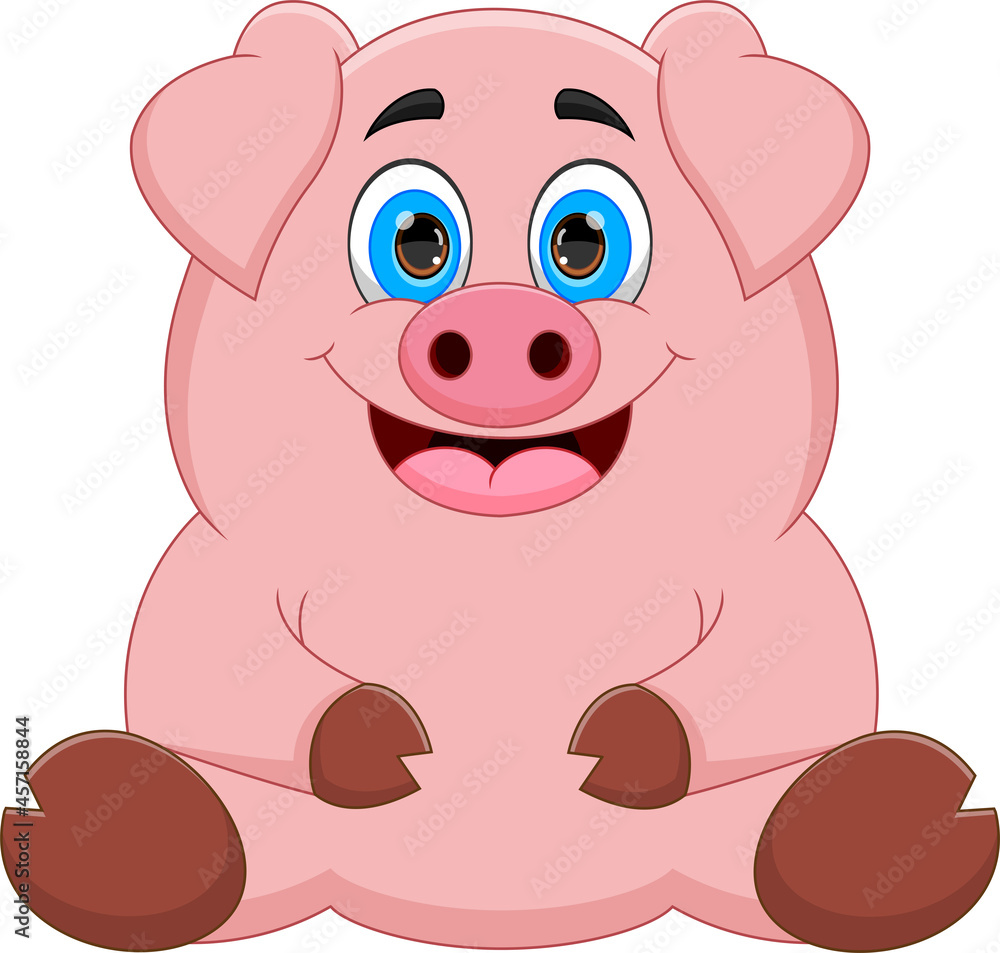 cartoon cute fat pig posing sitting on white background cartoon cute fat pig posing sitting on white background