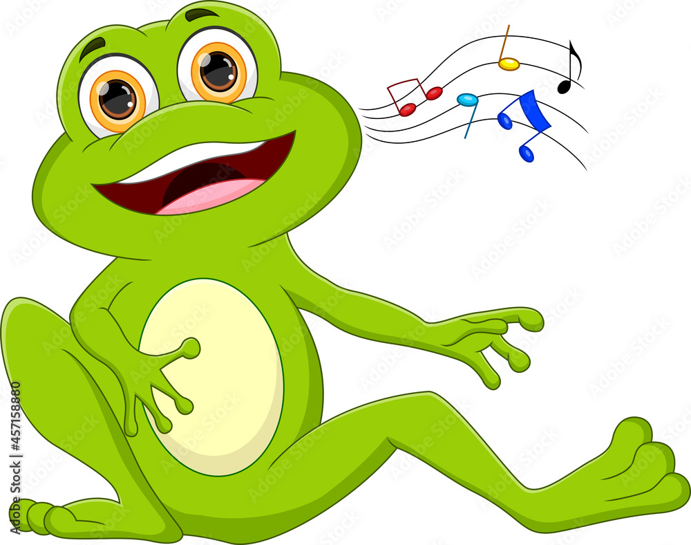 Fototapeta premium cartoon frog singing isolated on white background