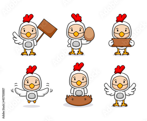 Cute kid with chicken costume mascot