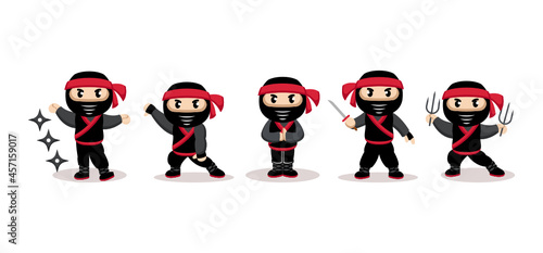 Cute ninja with black suit mascot design