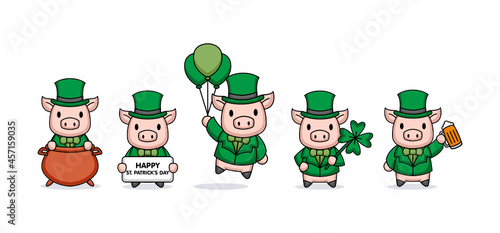 Cute pig with St. Patrick's Day costume