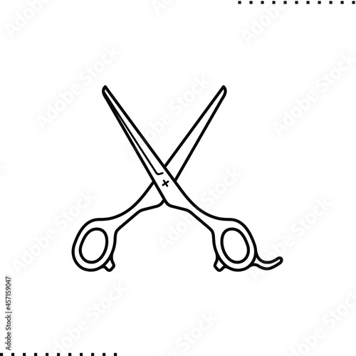 A trimming scissors vector illustration isolated on white. Barbershop logo in outlines