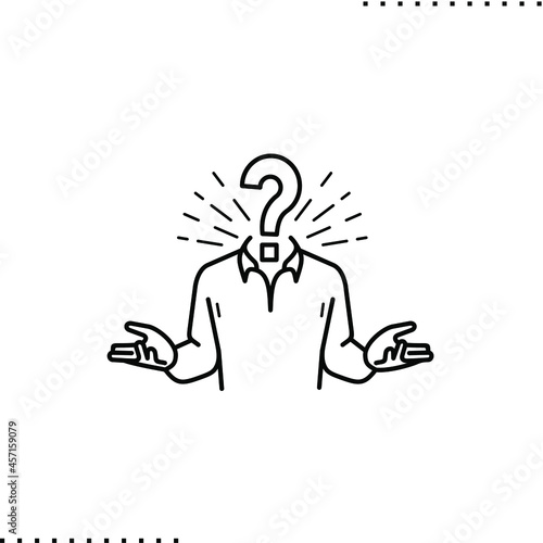 Question mark with man body shape. Why who, when, what, whose, where questions