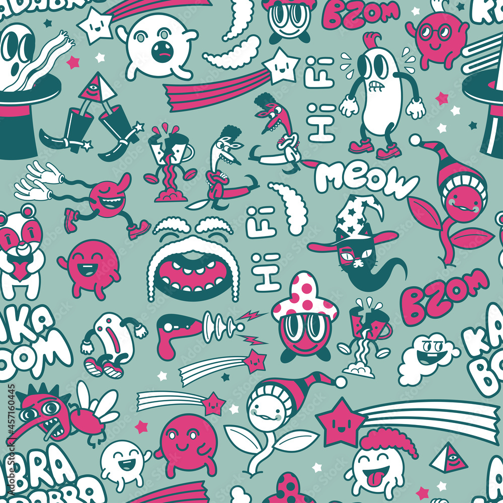 flat toons seamless pattern party