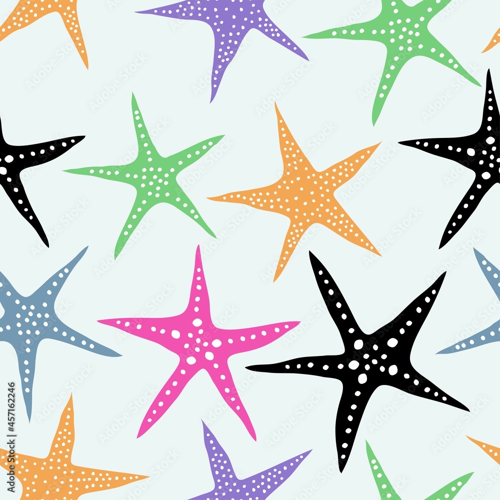 vector seamless marine design with sea star fish. seamless colorful pattern