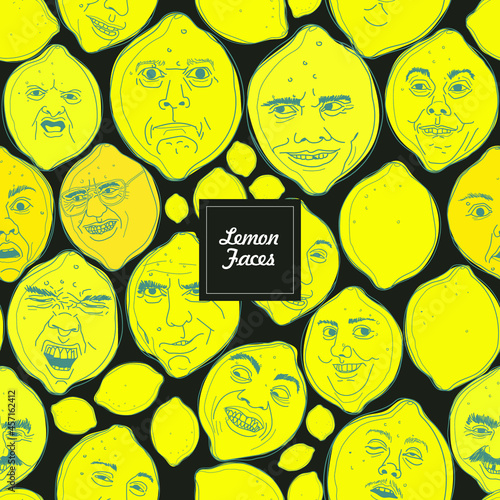 flat vector Lemon Faces seamless pattern