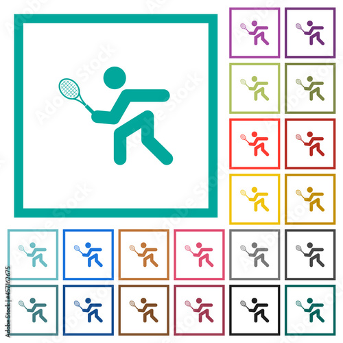 Tennis player flat color icons with quadrant frames photo