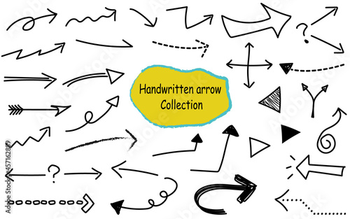 手書き矢印、モノクロ単色バリエーションセット
