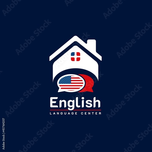 USA English Language Class Logo. language exchange program, forum and international communication sign. With United States Flag
