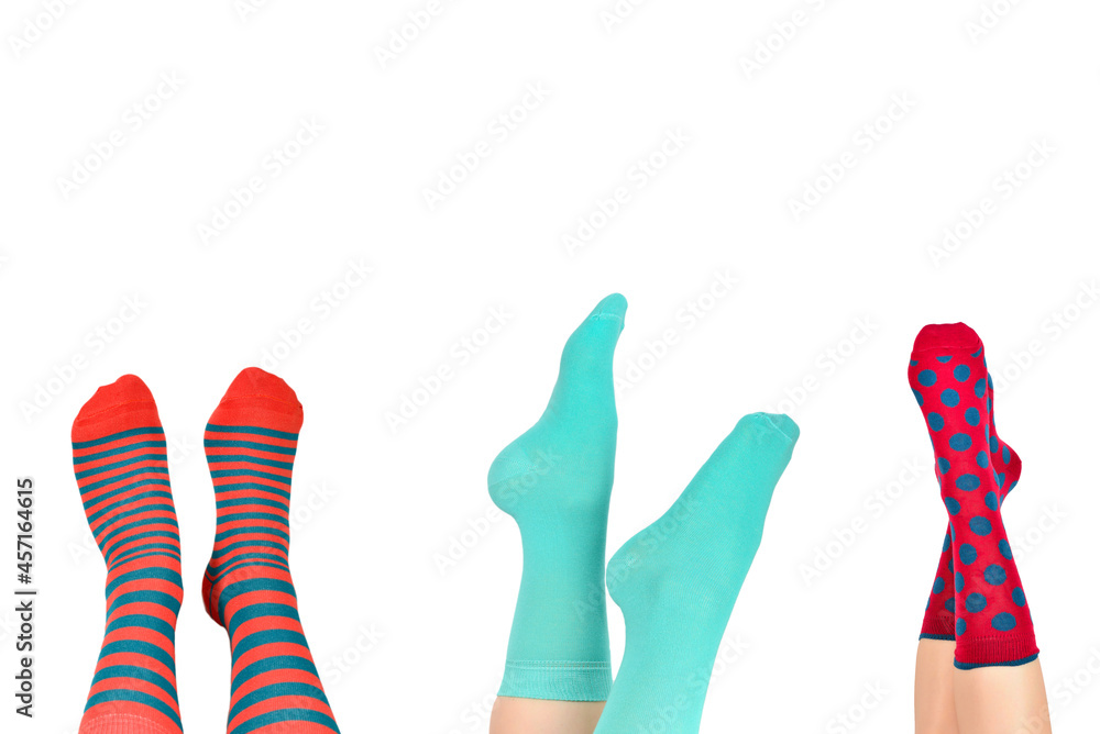 Woman in red socks isolated on white background. Top view. Woman in red socks isolated on white background. Top view.