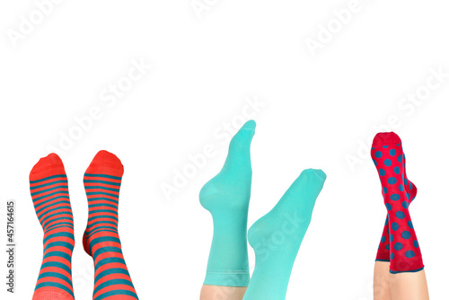 Woman in red socks isolated on white background. Top view.