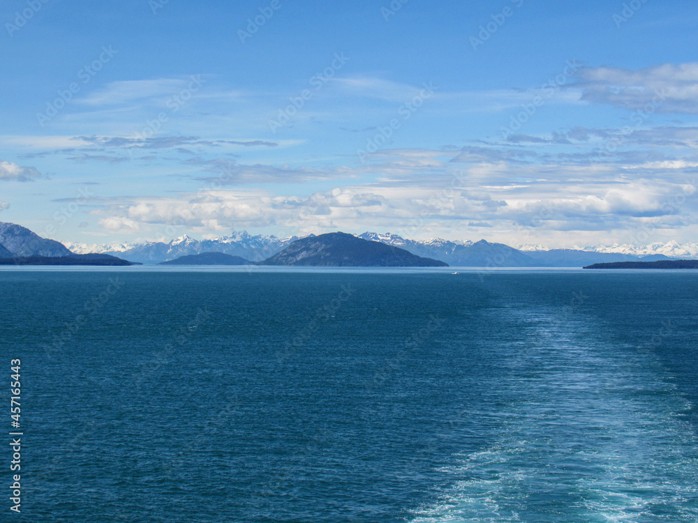 Beautiful view of Glacier Bay and mountains under a clear blue sky