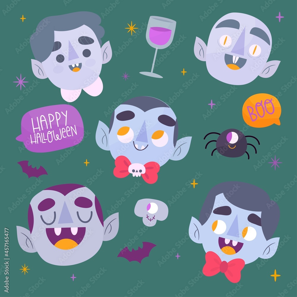 hand drawn vampire head character collection vector design illustration