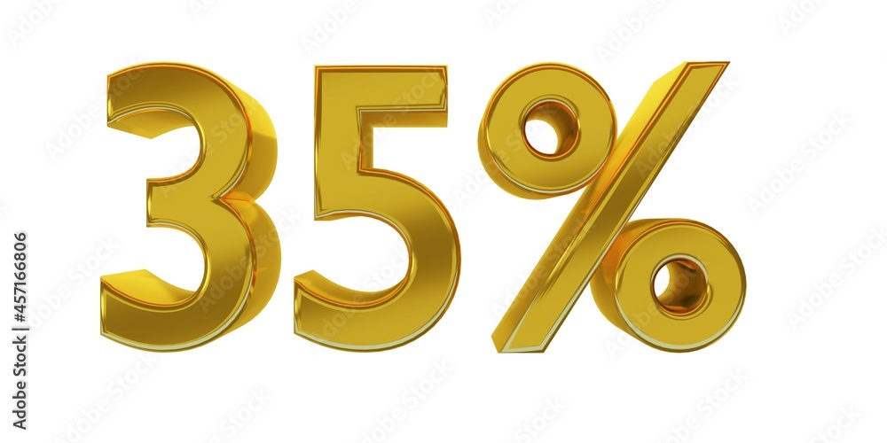 3D illustration, thirty-five percent - 35%, golden elements with white background, detailed lights, rendered in 5000x2500 pixels.
3D illustration, thirty-five percent - 35%, golden elements with white background, detailed lights, rendered in 5000x2500 pixels.