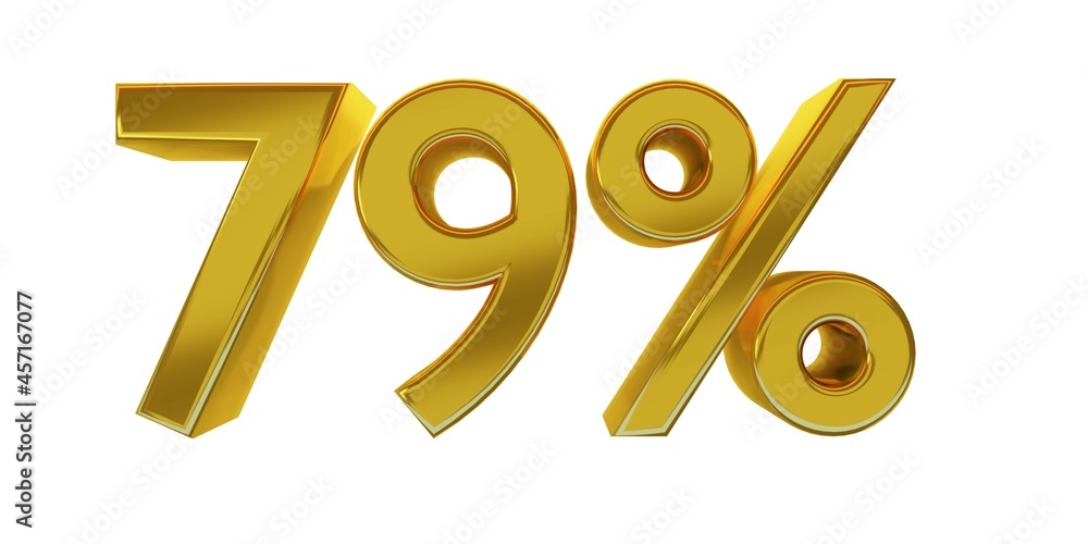 3D illustration, seventy-nine percent - 79%, golden elements with white background, detailed lights, rendered in 5000x2500 pixels.
3D illustration, seventy-nine percent - 79%, golden elements with white background, detailed lights, rendered in 5000x2500 pixels.