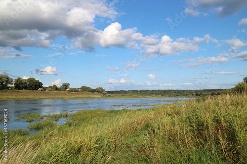 Evening on the river in the countryside