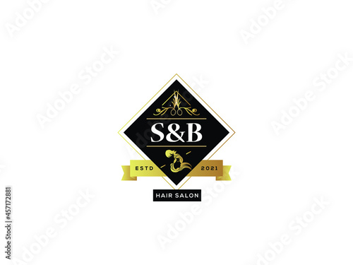 Letter SB Logo, Luxury sb s&b Logo Icon Vector Image For luxury hair salon, hair salon, vintage salon, barber and beauty hair salon shop