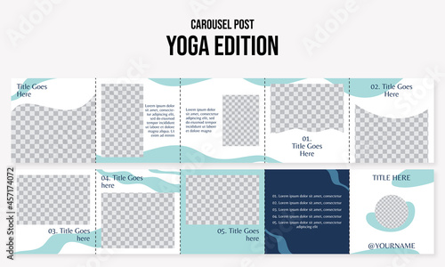 Set of editable social media instagram carousel yoga, therapy, meditation, holistic with blue design vector template ai and eps10
