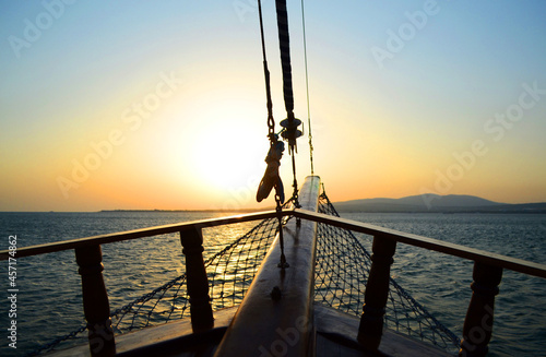 
The bow of a wooden ship