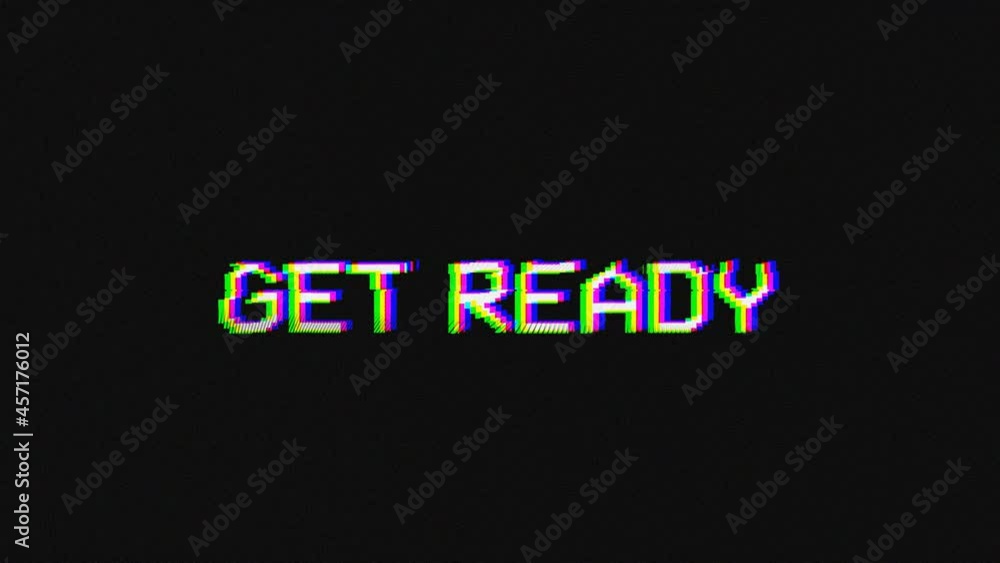 Get ready pixel art animation with retro glitch and tv interference over black background. Loop video game concept. Get ready pixel art animation with retro glitch and tv interference over black background. Loop video game concept.