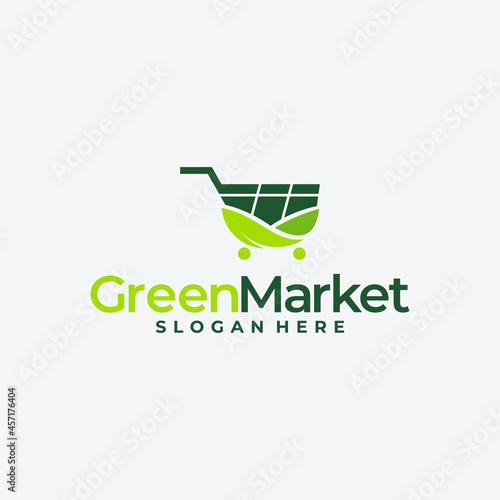 trolley logo, vegan food shop, natural products market, organic products.