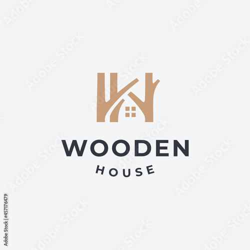logo wood house. home logo design