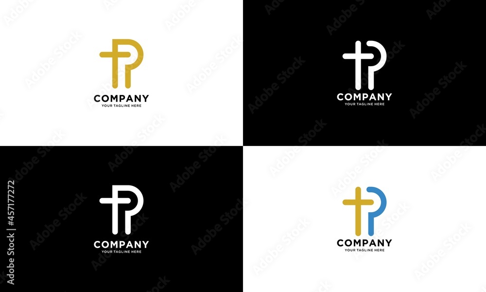 initial letter logo P with Cross, logo design vector template on a black and white background.