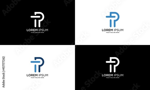 TP T P Letter Logo Design in Blue Colors. Creative Modern Letters Vector Icon Logo Illustration.