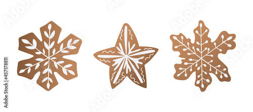 Christmas cookies set. Sweet dessert for the holiday in the form of snowflakes. Vector illustration