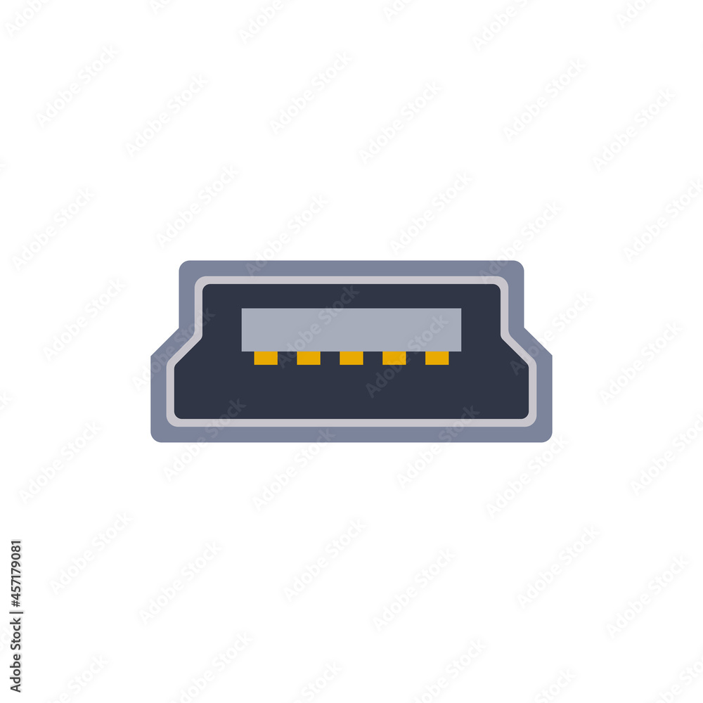 USB mini B pc universal connector icon. Vector graphic illustration of Port in flat style. USB mini B pc universal connector icon. Vector graphic illustration of Port in flat style.