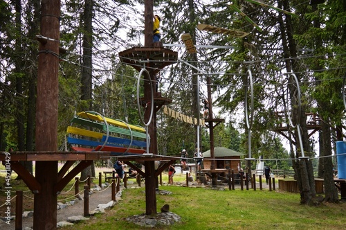 children's amusement park on the mountain in summer