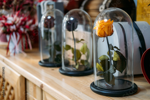 Принти на полотні Preserved Stabilized Roses in flower florist shop, boutique