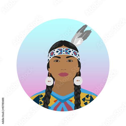 Vector illustration of an Indian woman in a national costume.Portrait of native American women.