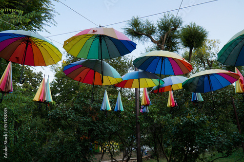 Wallpaper Mural Hanging multi-colored umbrellas. Unusual decor.    Torontodigital.ca