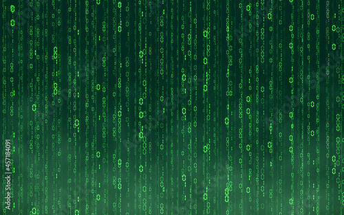 Green matrix digital background. Falling numbers digital network technology. Futuristic cyberspace. Vector illustration