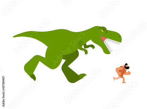 Dinosaur and prehistoric man. T-rex and ancient man © popaukropa