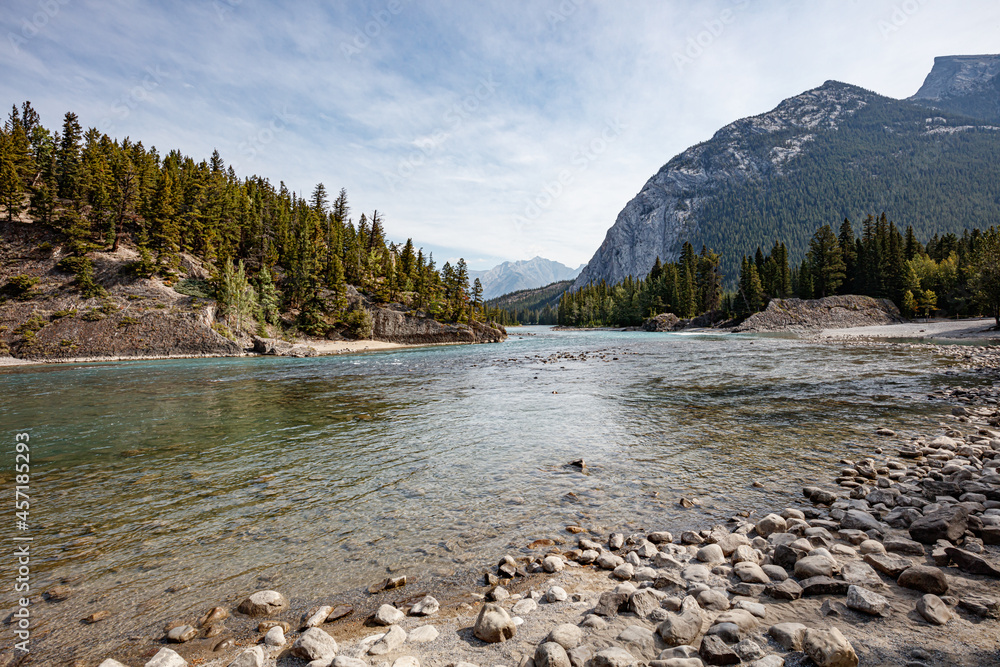 Downstream view of Bow river from Bow Falls