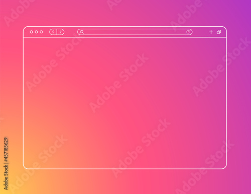 Outline browser mockup on orange pink gradient backdrop. Abstract browser interface, empty web page.
