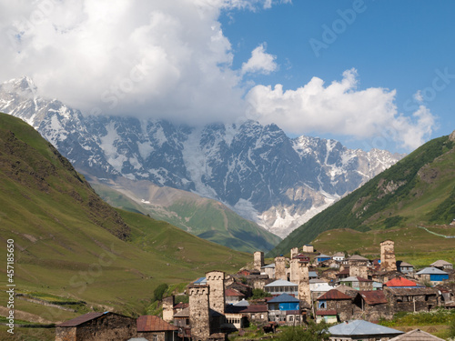 Ushguli village with Mount Shkhara in background