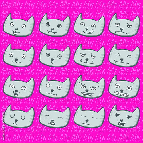 Set de emoticones de gato con fondo