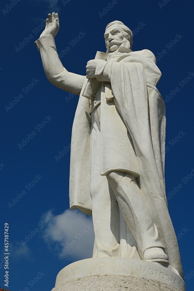 Left side view of statue of Ludovit Stur, most famous 19th century Slovak writer, politician and author of Slovak language standard, located in Modra, Western Slovakia.