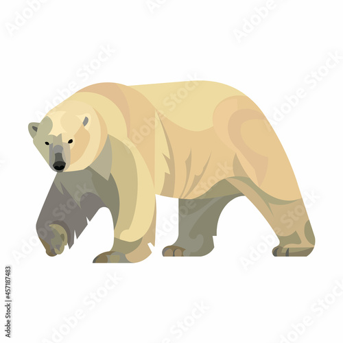 Large furry going polar bear with a raised paw
