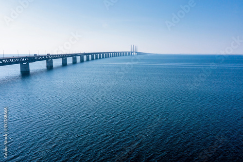 Wallpaper Mural Panoramic aerial view of the Oresundsbron bridge between Denmark and Sweden. Oresund Bridge view at sunset. Torontodigital.ca