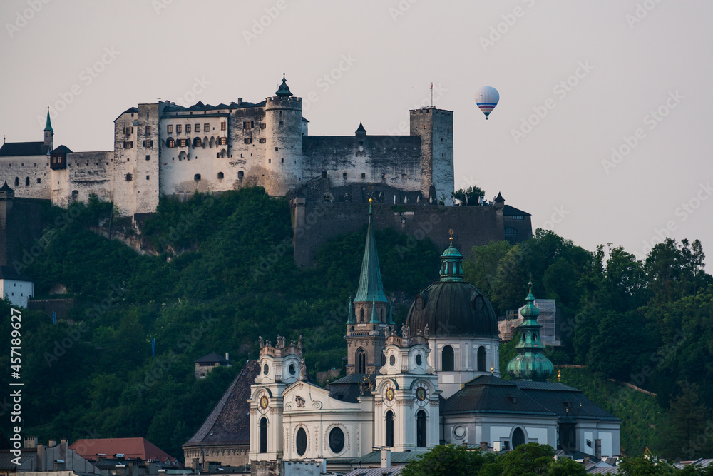 Hot air balloon at the fortress in Salzburg.